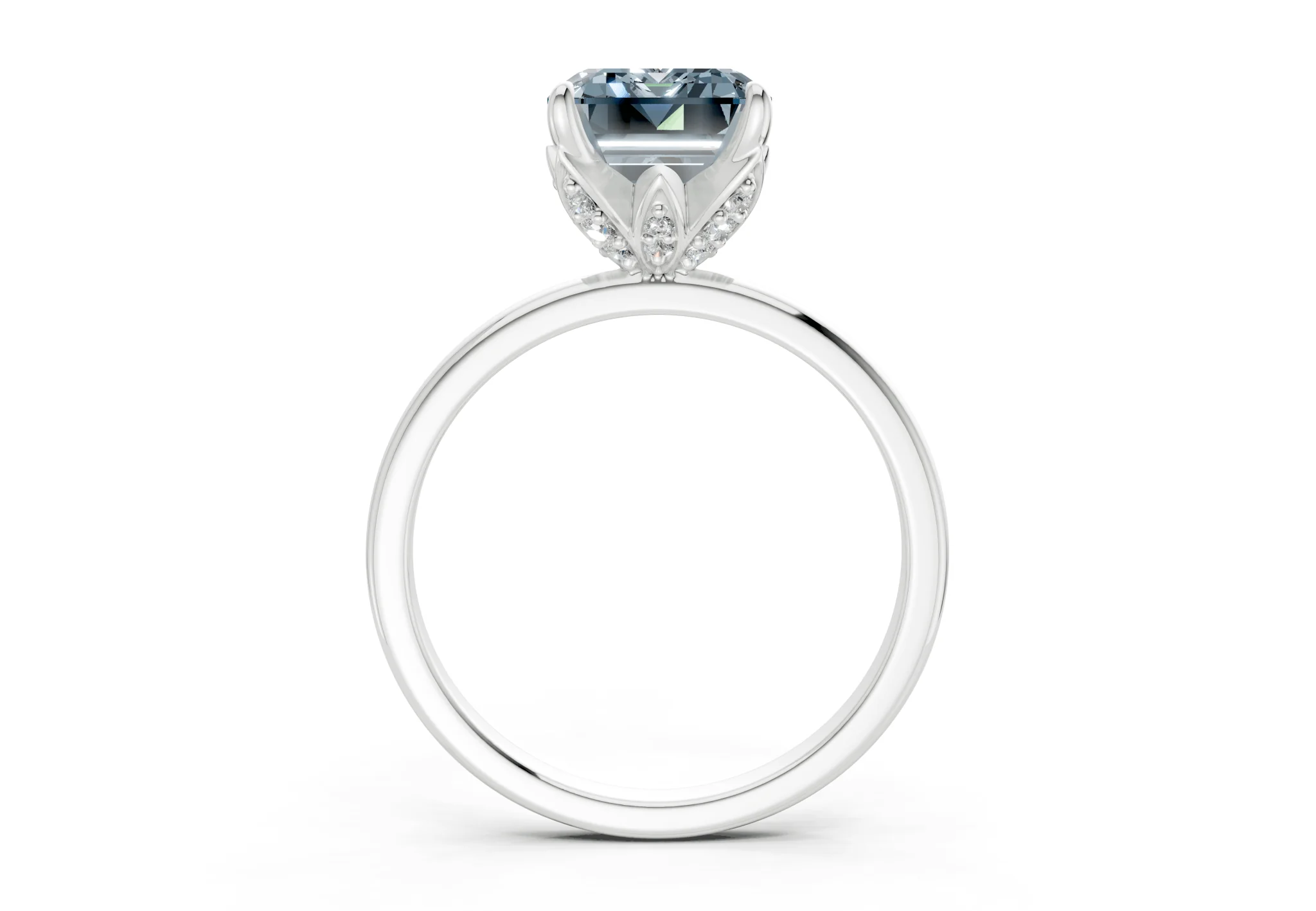 Skye Blue Diamond Solitaire Emerald Cut 1.8mm Engagement Ring - Image 8