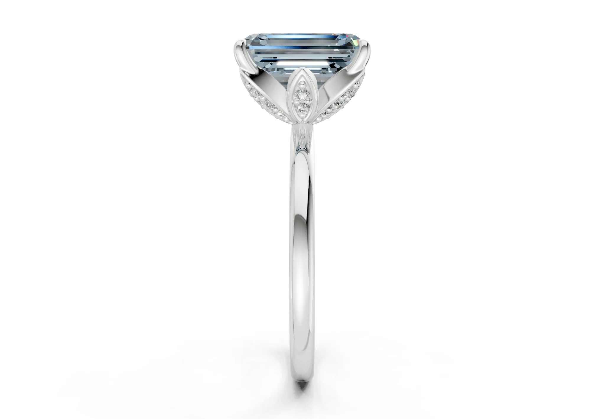 Skye Blue Diamond Solitaire Emerald Cut 1.8mm Engagement Ring - Image 9