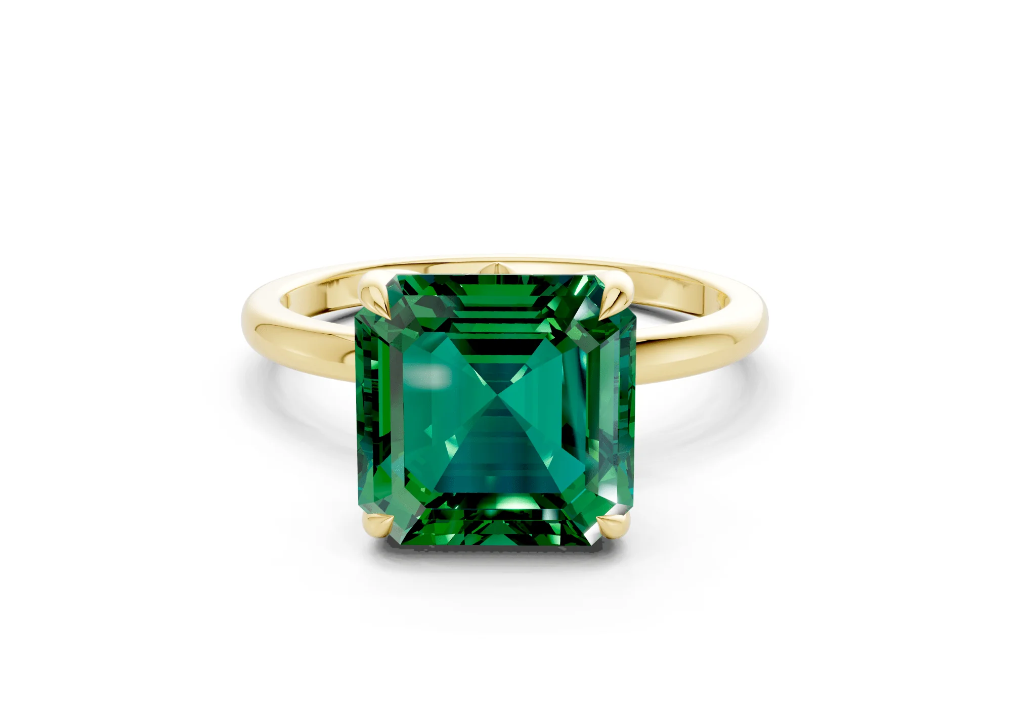 Skye Emerald Gemstone Solitaire Asscher Cut 1.8mm Engagement Ring