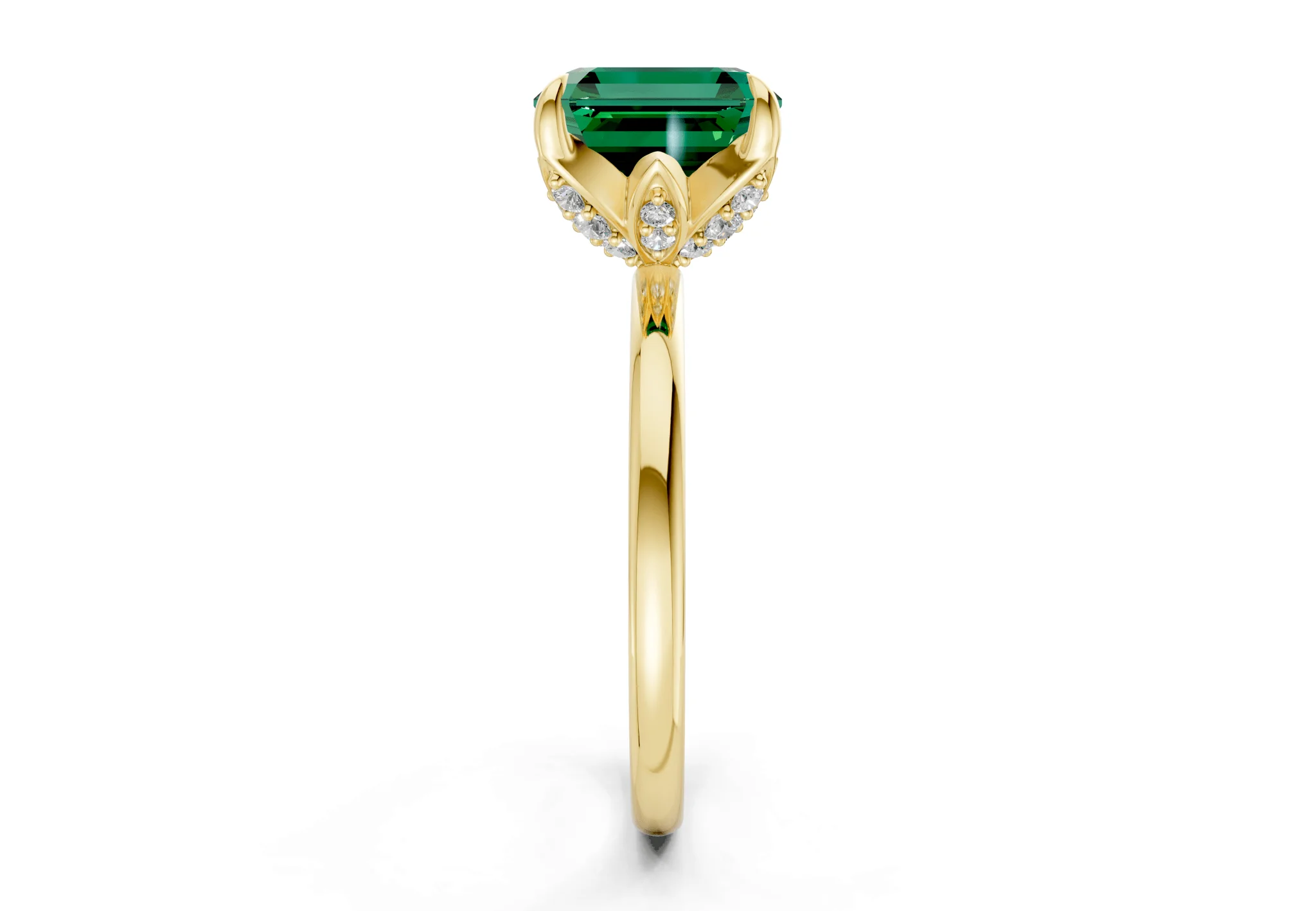 Skye Emerald Gemstone Solitaire Asscher Cut 1.8mm Engagement Ring - Image 3