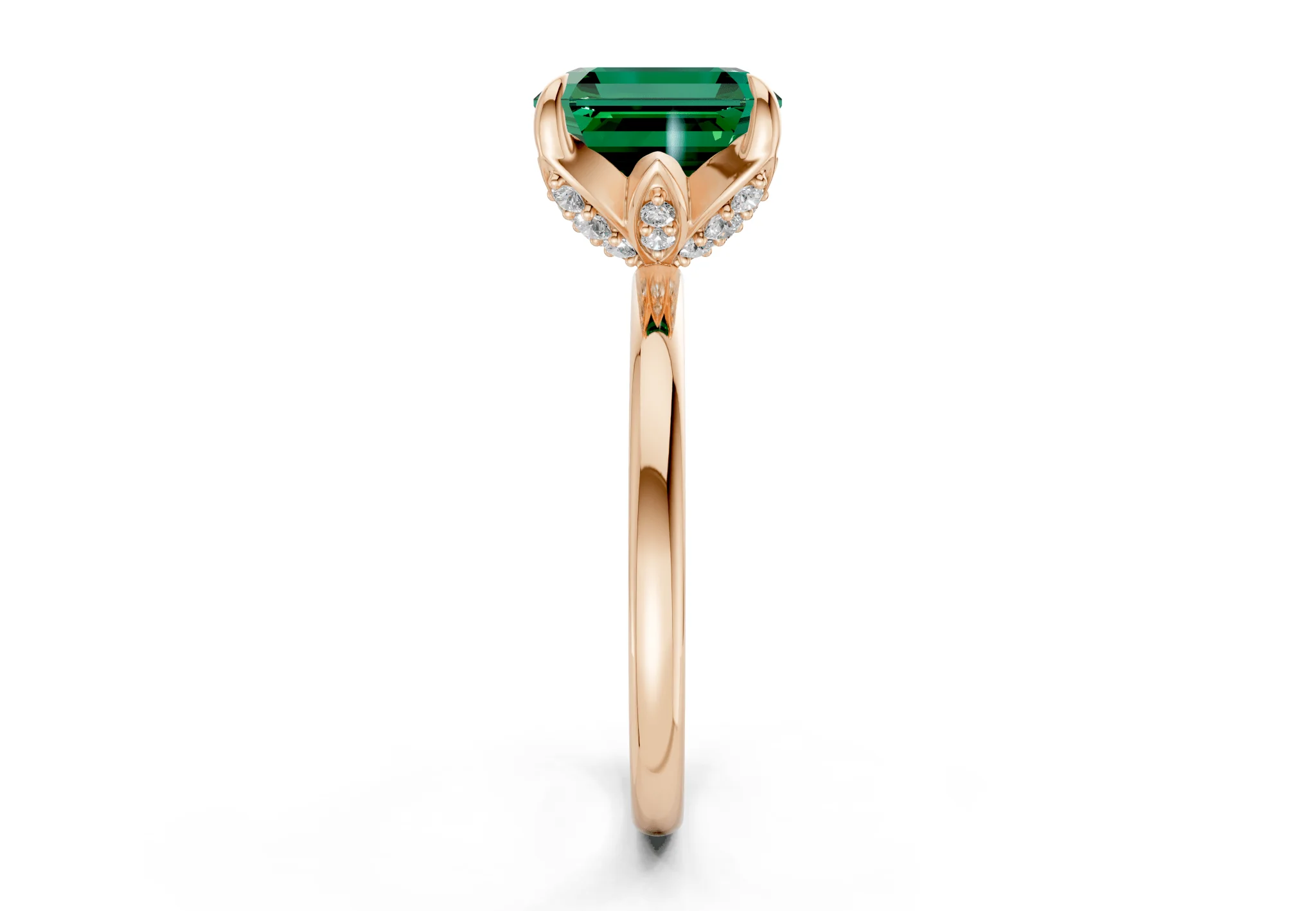 Skye Emerald Gemstone Solitaire Asscher Cut 1.8mm Engagement Ring - Image 6