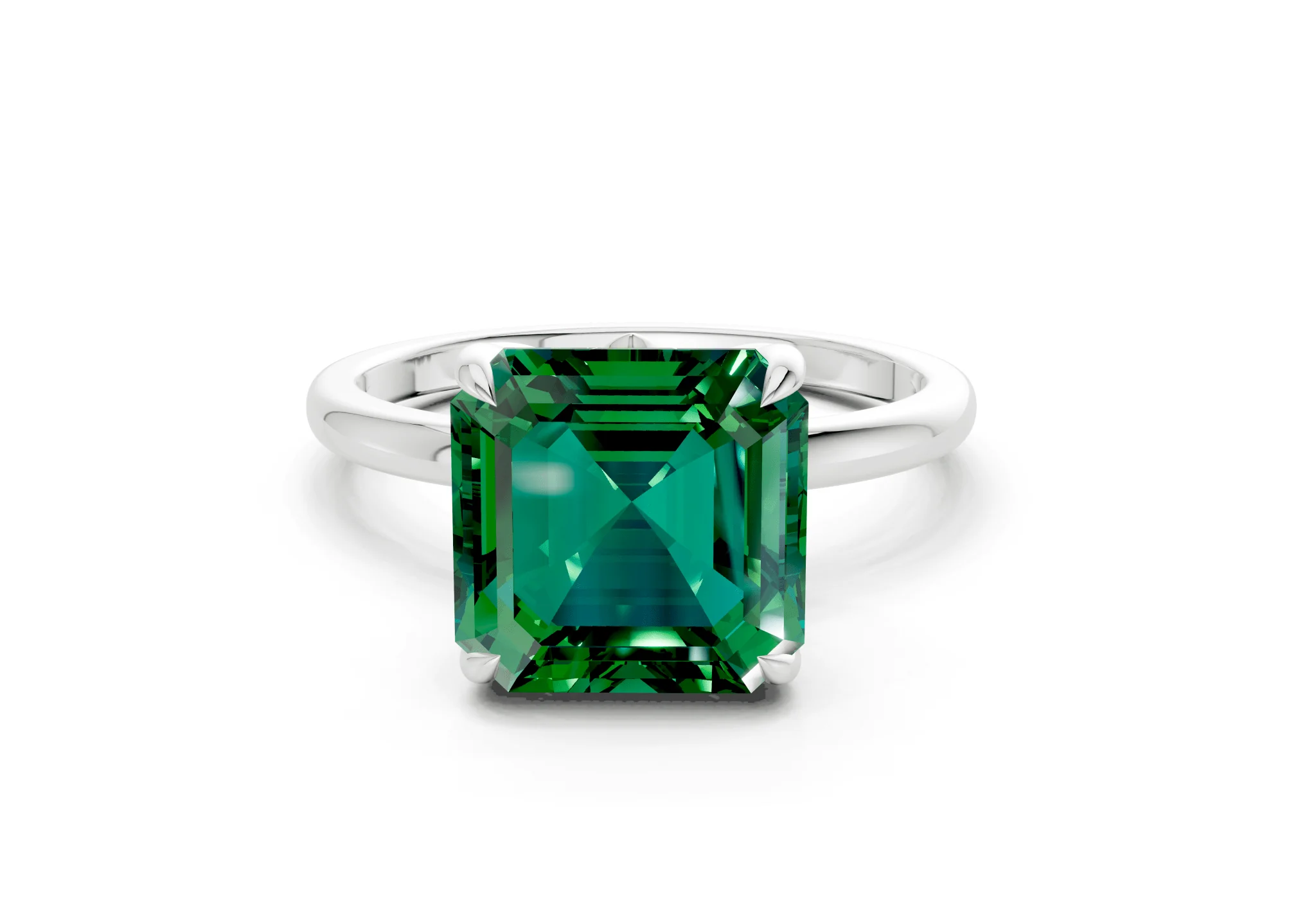 Skye Emerald Gemstone Solitaire Asscher Cut 1.8mm Engagement Ring - Image 7