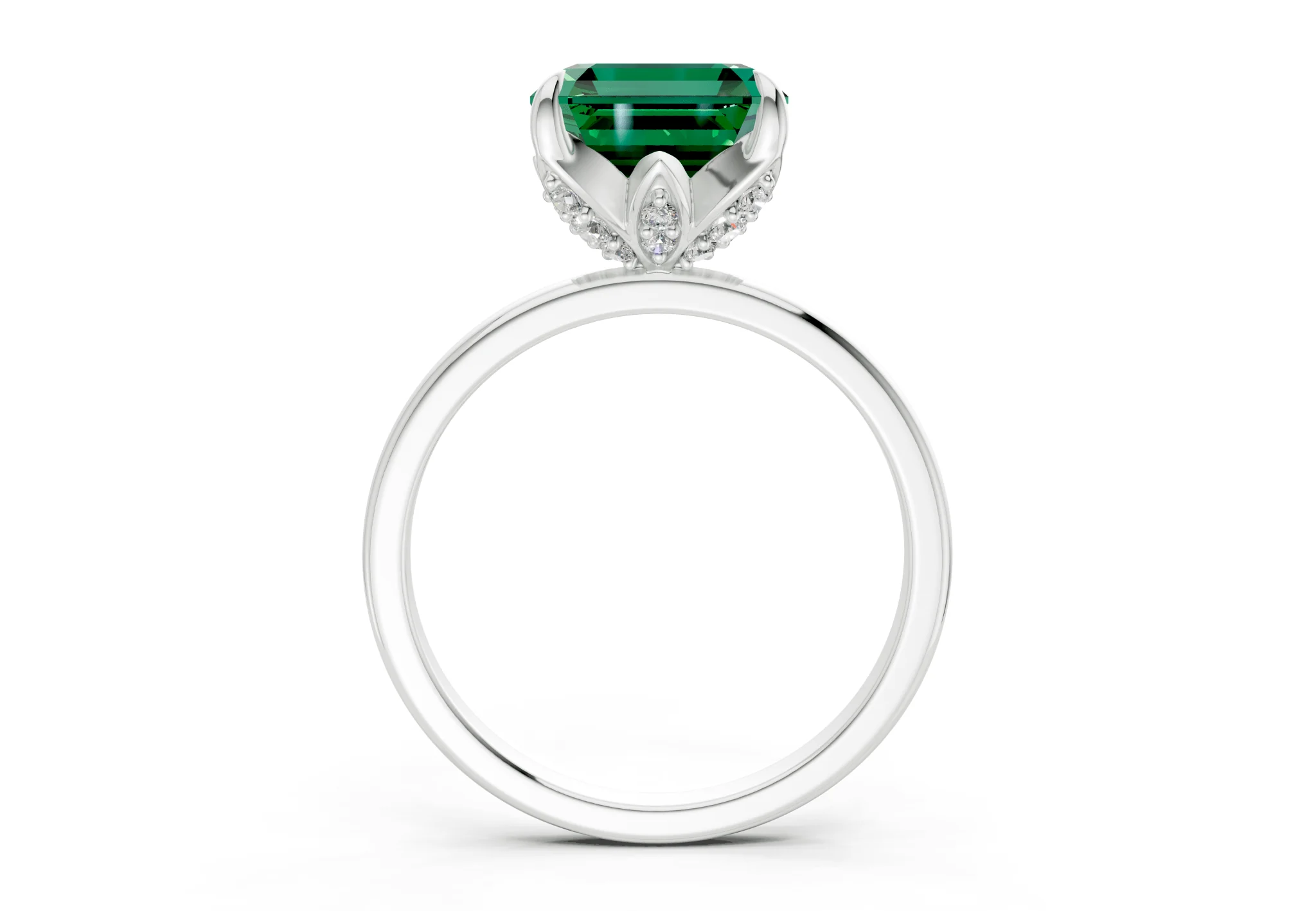 Skye Emerald Gemstone Solitaire Asscher Cut 1.8mm Engagement Ring - Image 8