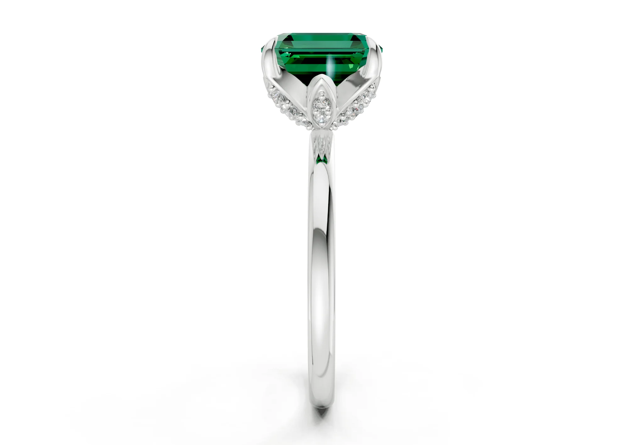 Skye Emerald Gemstone Solitaire Asscher Cut 1.8mm Engagement Ring - Image 9