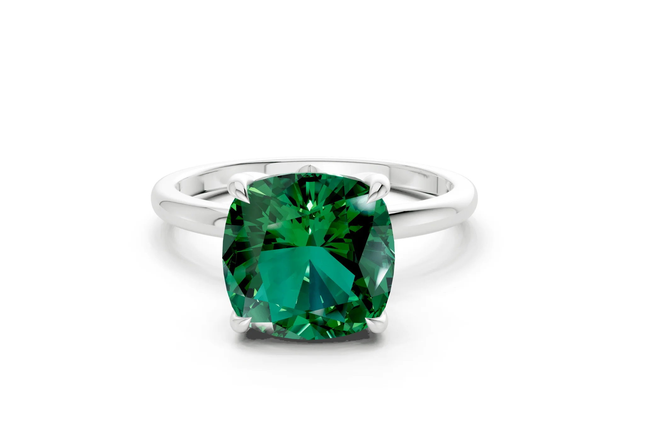 Skye Emerald Gemstone Solitaire Cushion Squareuare Cut 1.8mm Engagement Ring - Image 7