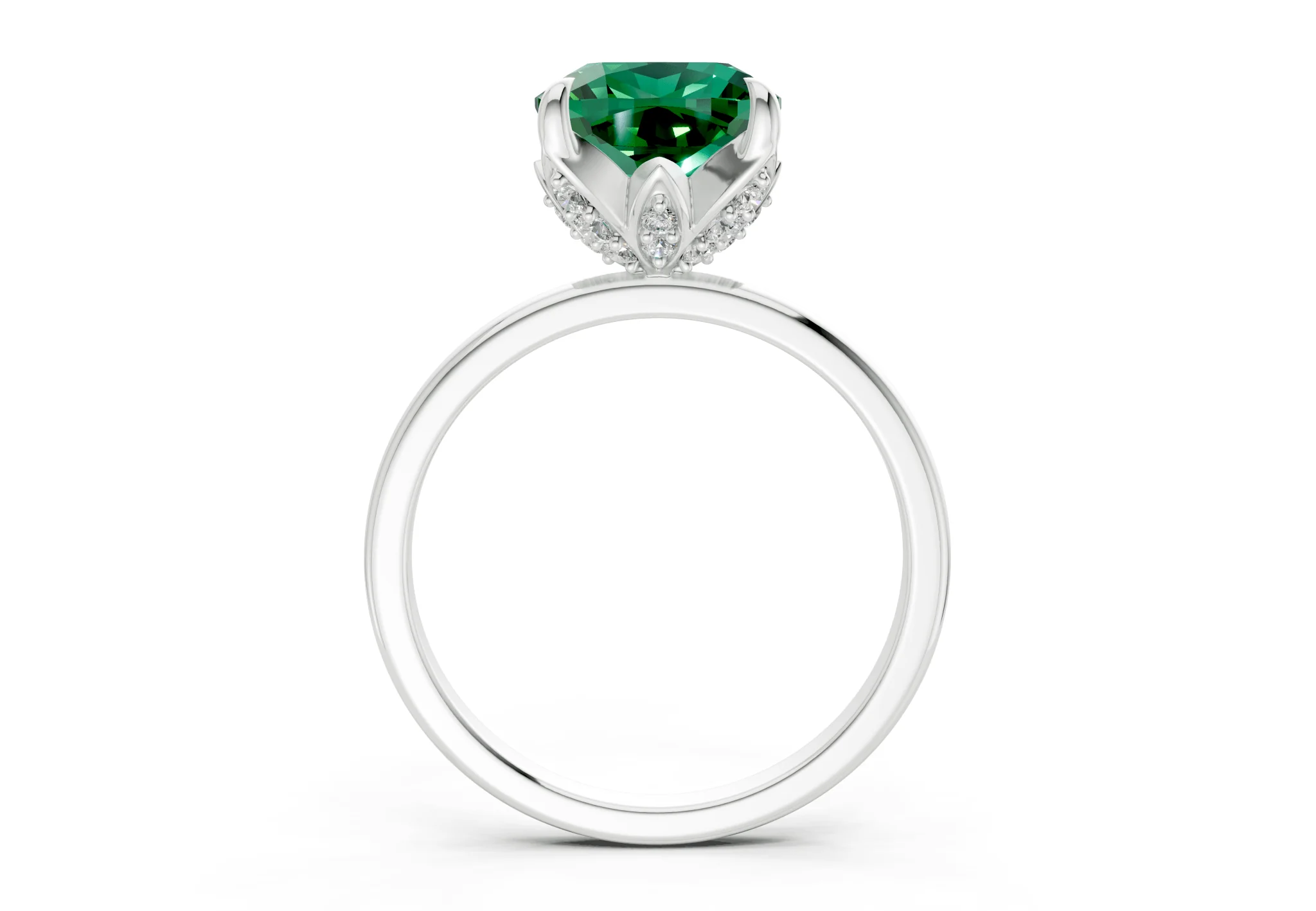 Skye Emerald Gemstone Solitaire Cushion Squareuare Cut 1.8mm Engagement Ring - Image 8