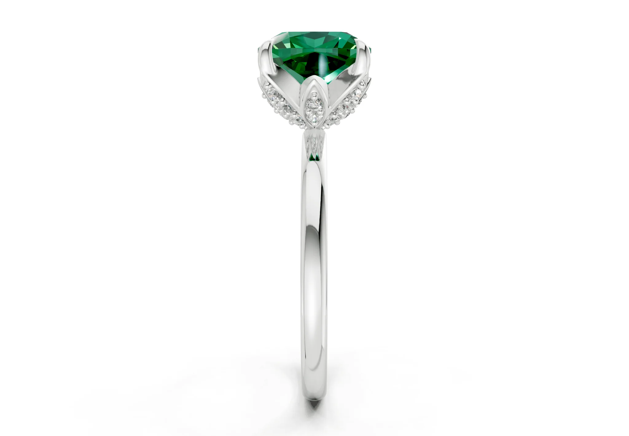 Skye Emerald Gemstone Solitaire Cushion Squareuare Cut 1.8mm Engagement Ring - Image 9