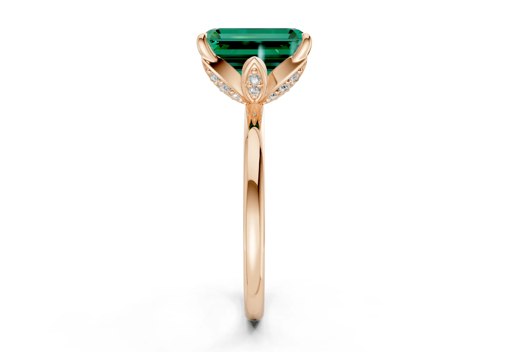 Skye Emerald Gemstone Solitaire Emerald Cut 1.8mm Engagement Ring - Image 6