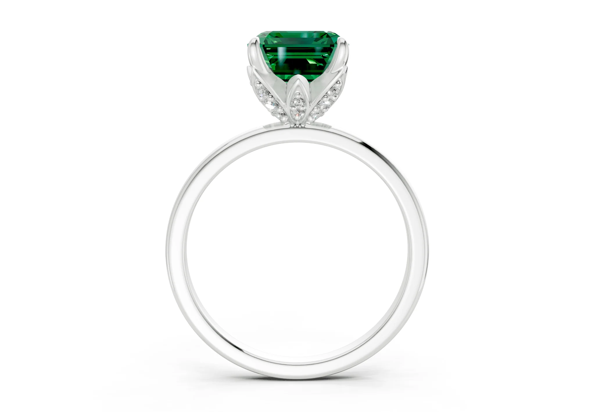 Skye Emerald Gemstone Solitaire Emerald Cut 1.8mm Engagement Ring - Image 8