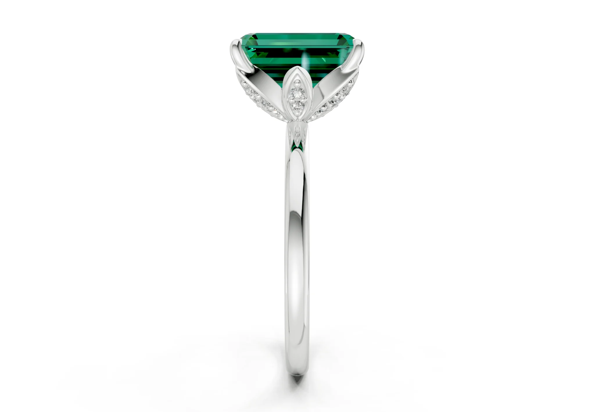 Skye Emerald Gemstone Solitaire Emerald Cut 1.8mm Engagement Ring - Image 9