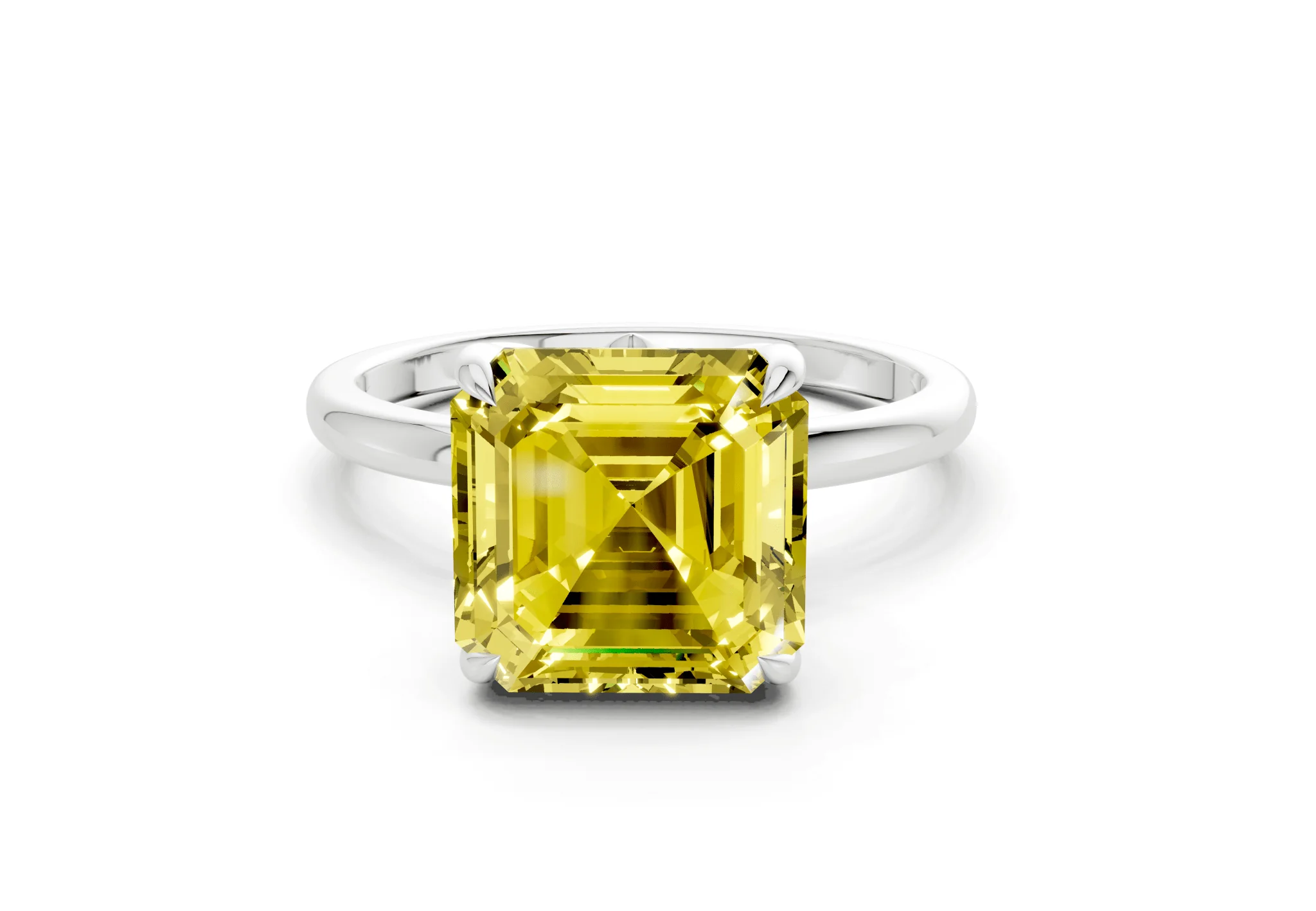 Skye Yellow Diamond Solitaire Asscher Cut 1.8mm Engagement Ring - Image 7