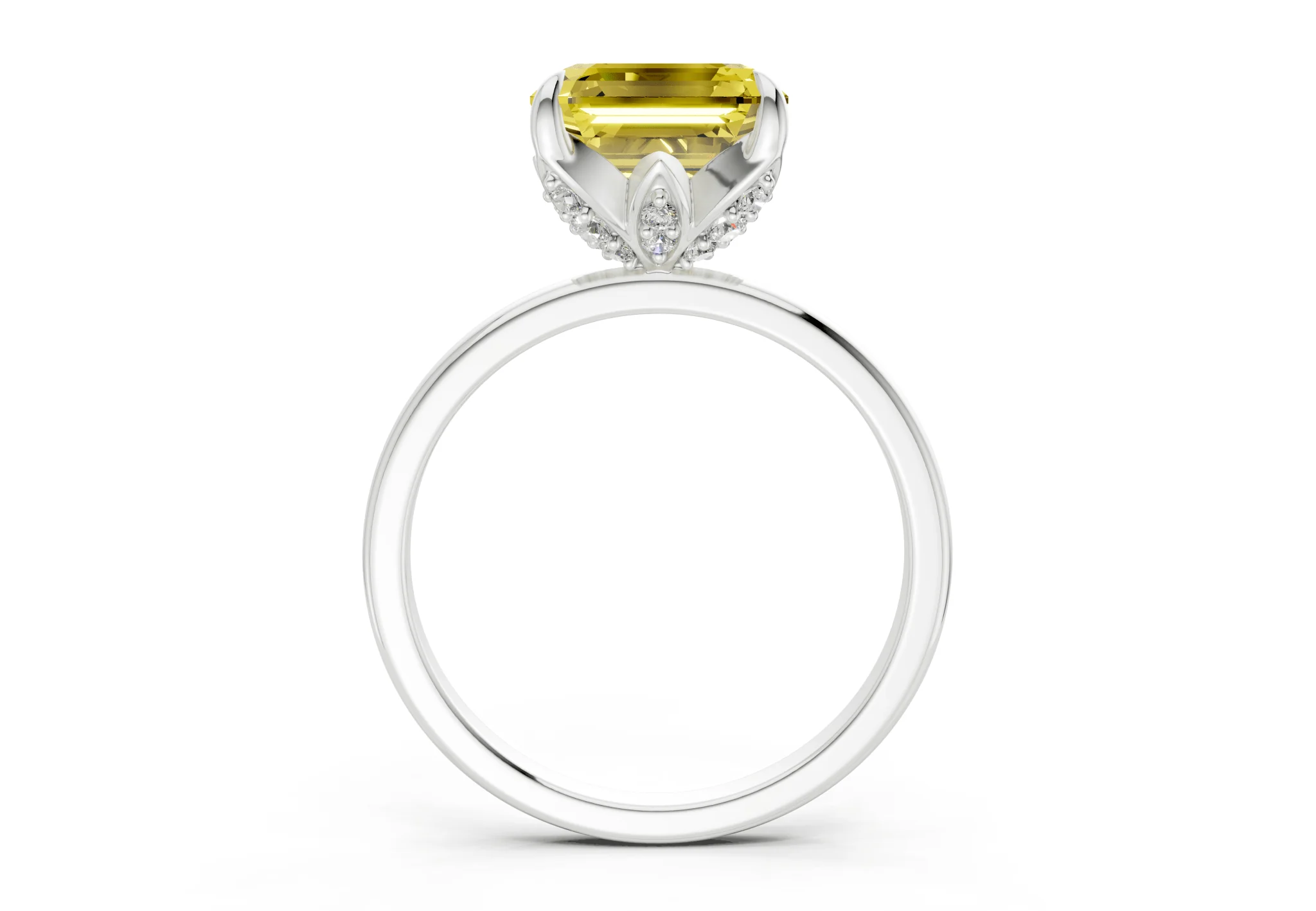 Skye Yellow Diamond Solitaire Asscher Cut 1.8mm Engagement Ring - Image 8