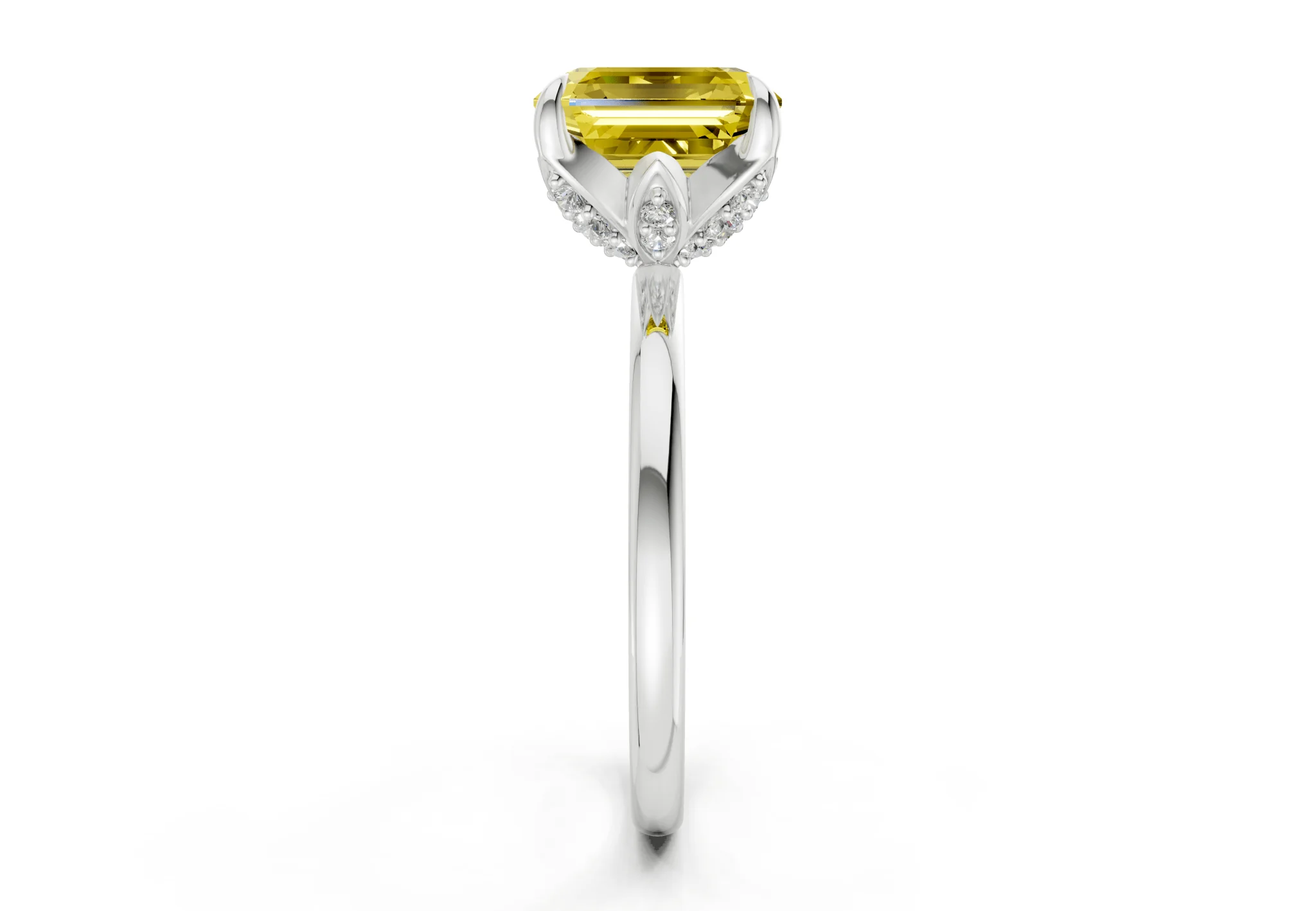 Skye Yellow Diamond Solitaire Asscher Cut 1.8mm Engagement Ring - Image 9