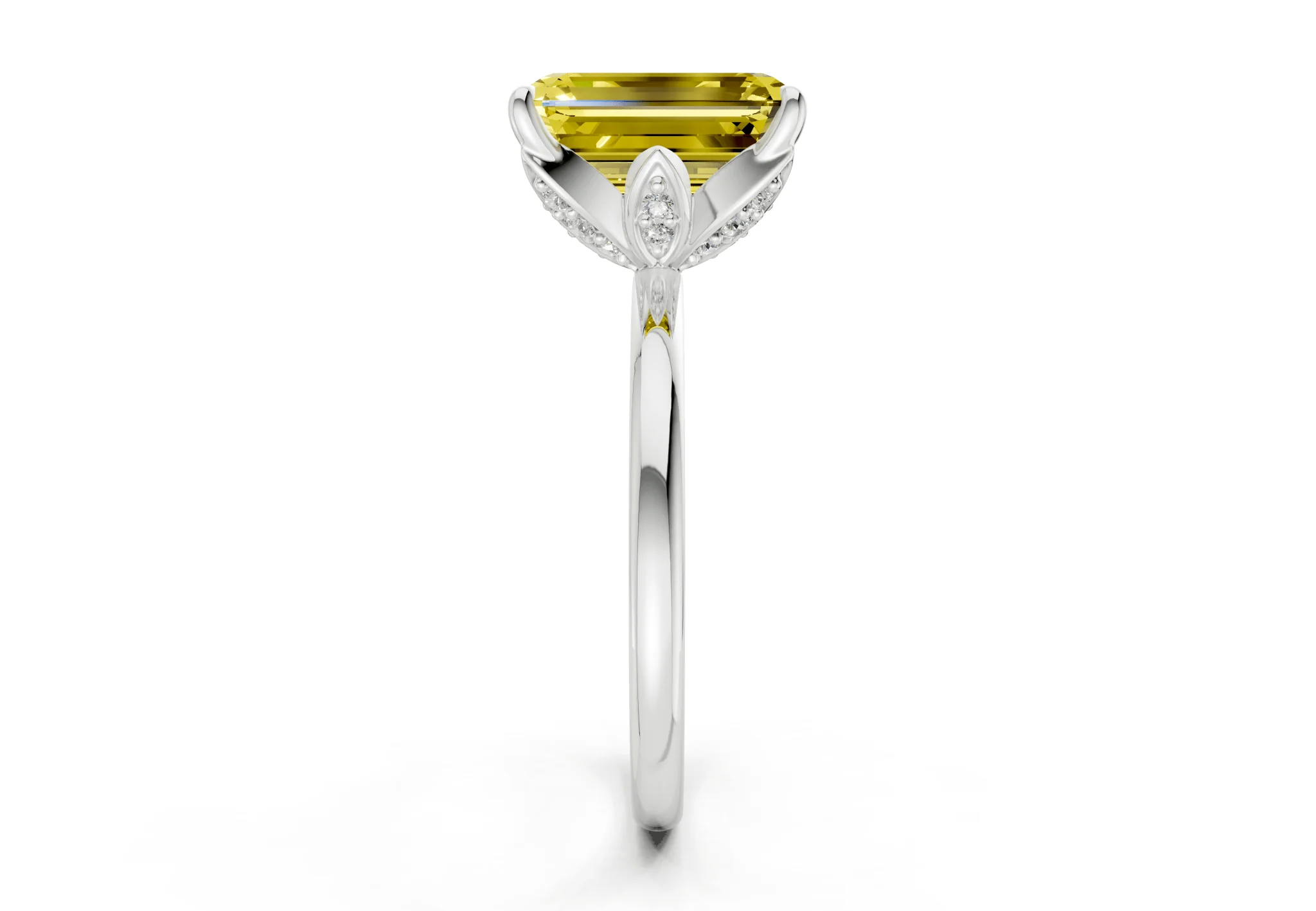Skye Yellow Diamond Solitaire Emerald Cut 1.8mm Engagement Ring - Image 9