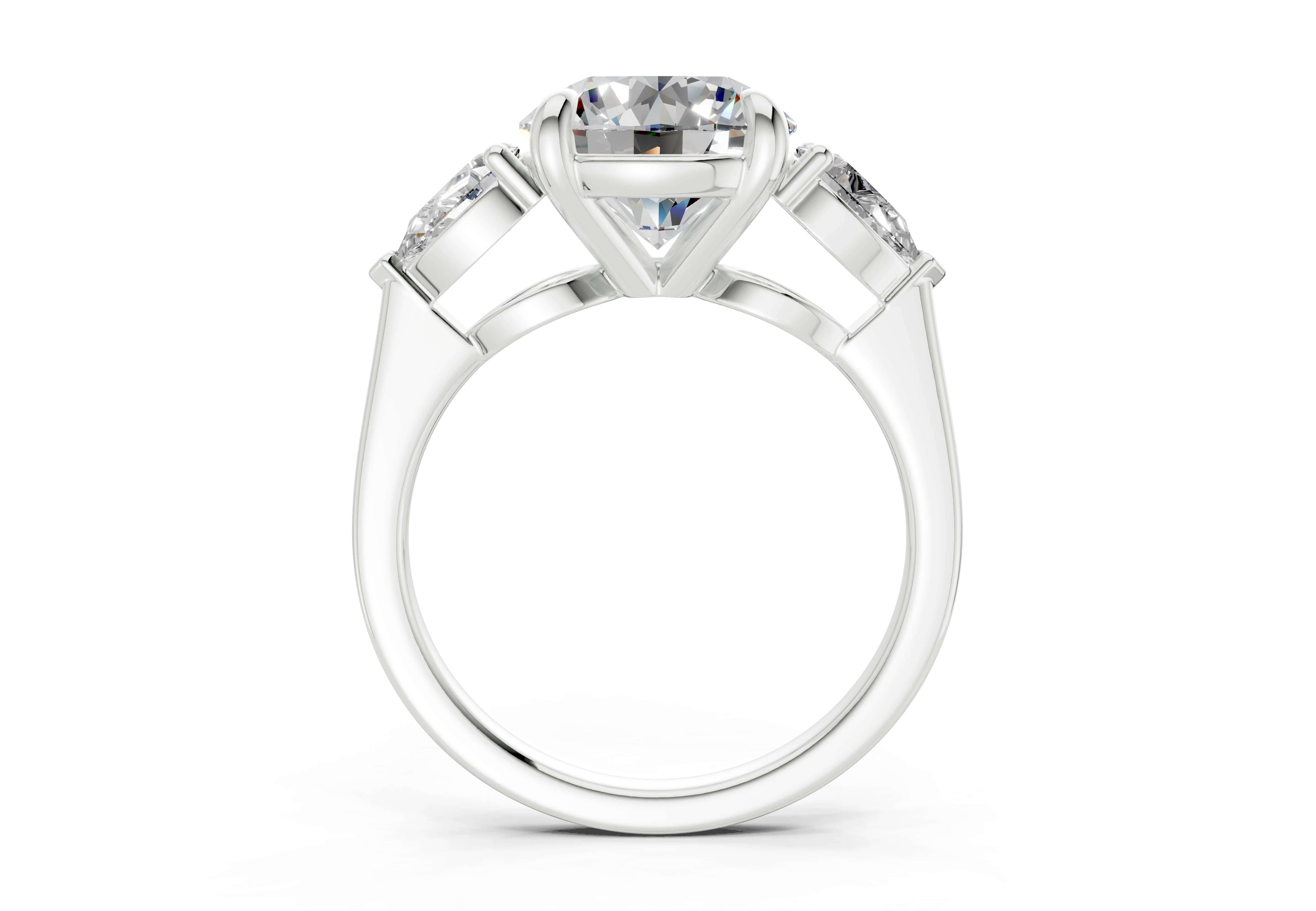 The Vara Three-Stone — 5.00ct Round E VS1 with Pear Side Stones - Image 8